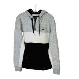 Men's Hollister Long Sleeve Gray, White & Black Pullover Hoodie‎ Tag Size M